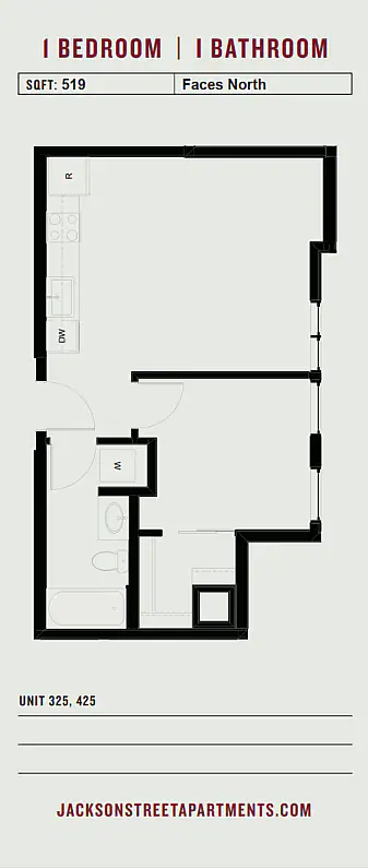 1 Bedroom 425 floor plan